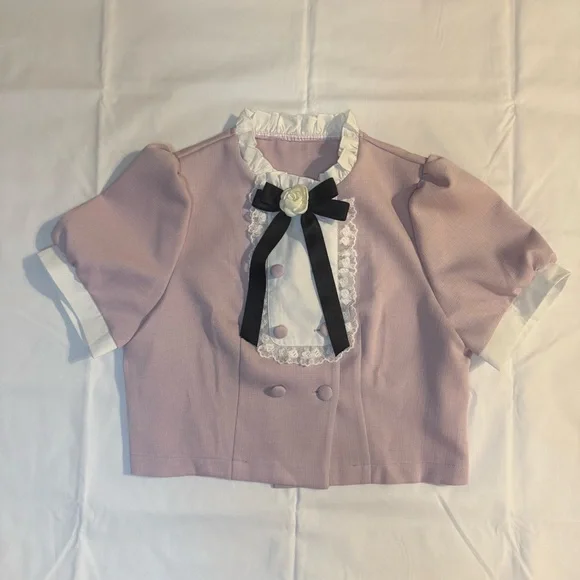 Vintage Coquette Cropped Blouse Dusty Rose Puff Sleeve - Picture 5 of 7